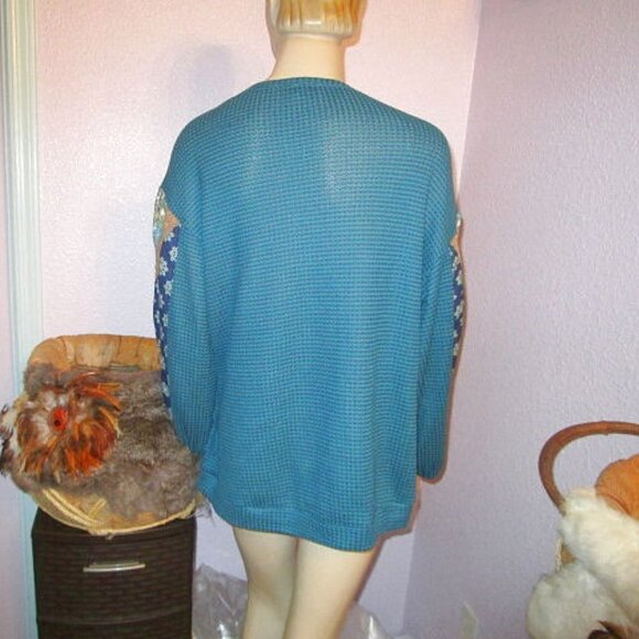 Avenue WAFFLE Knit Size 14 16 TUNIC Top THERMAL Mix Media CROCHET Balloon Sleeve - Picture 7 of 10